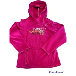 Girls North Face Sweatshirt Hoodie Pink Logo pockets pullover Jacket L (14-16)